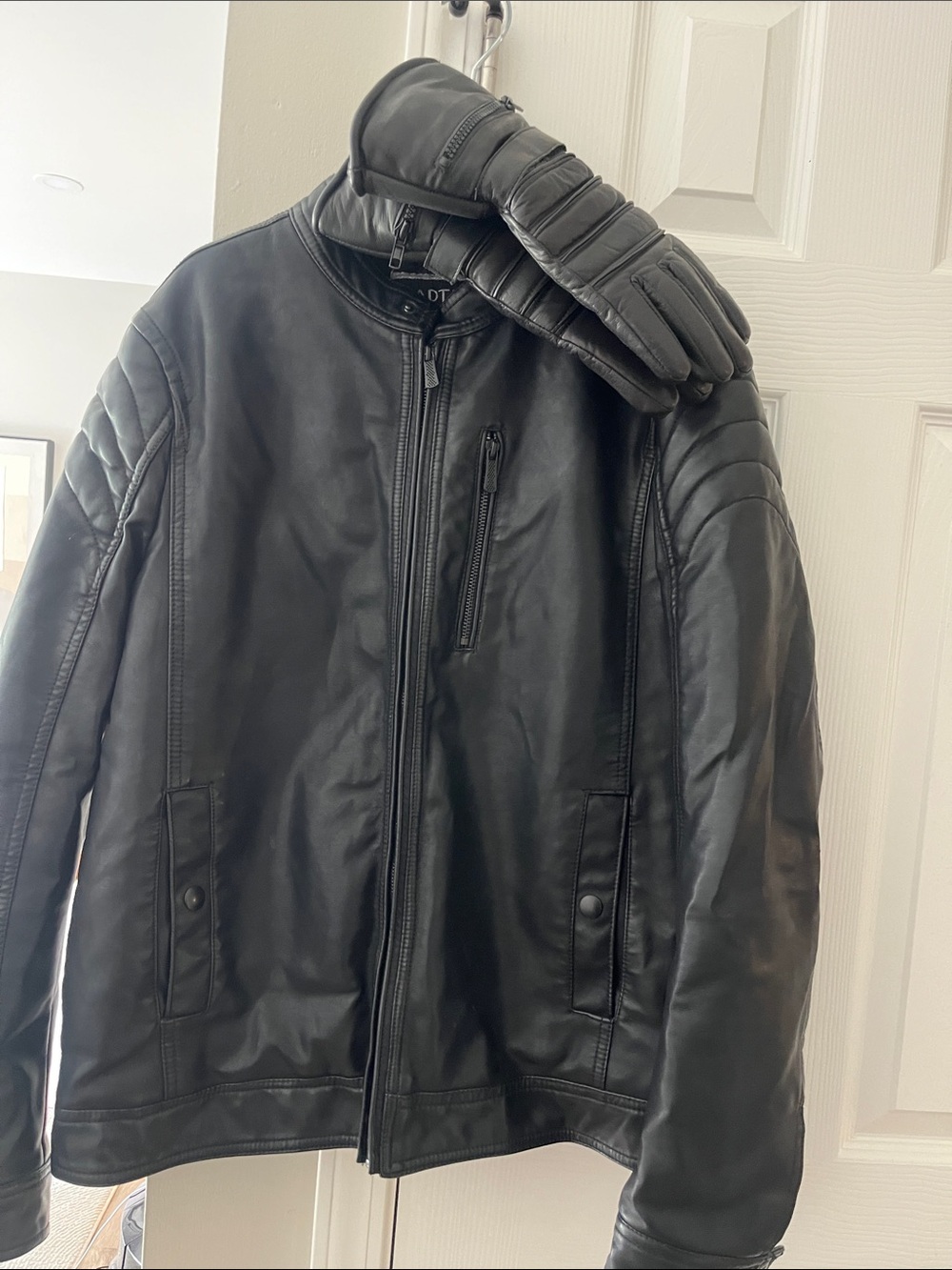 Apt. 9 Black Quilted-Shoulder Leather Bomber Jacket